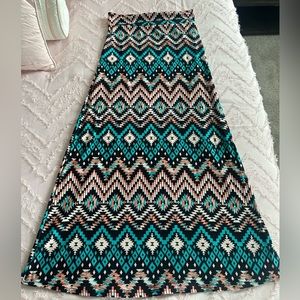 Hot Kiss Multi Colored Geometric Print Maxi Skirt, Size Small
